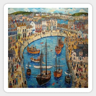 Falmouth Town and Harbour, Cornwall Folk Art Sticker